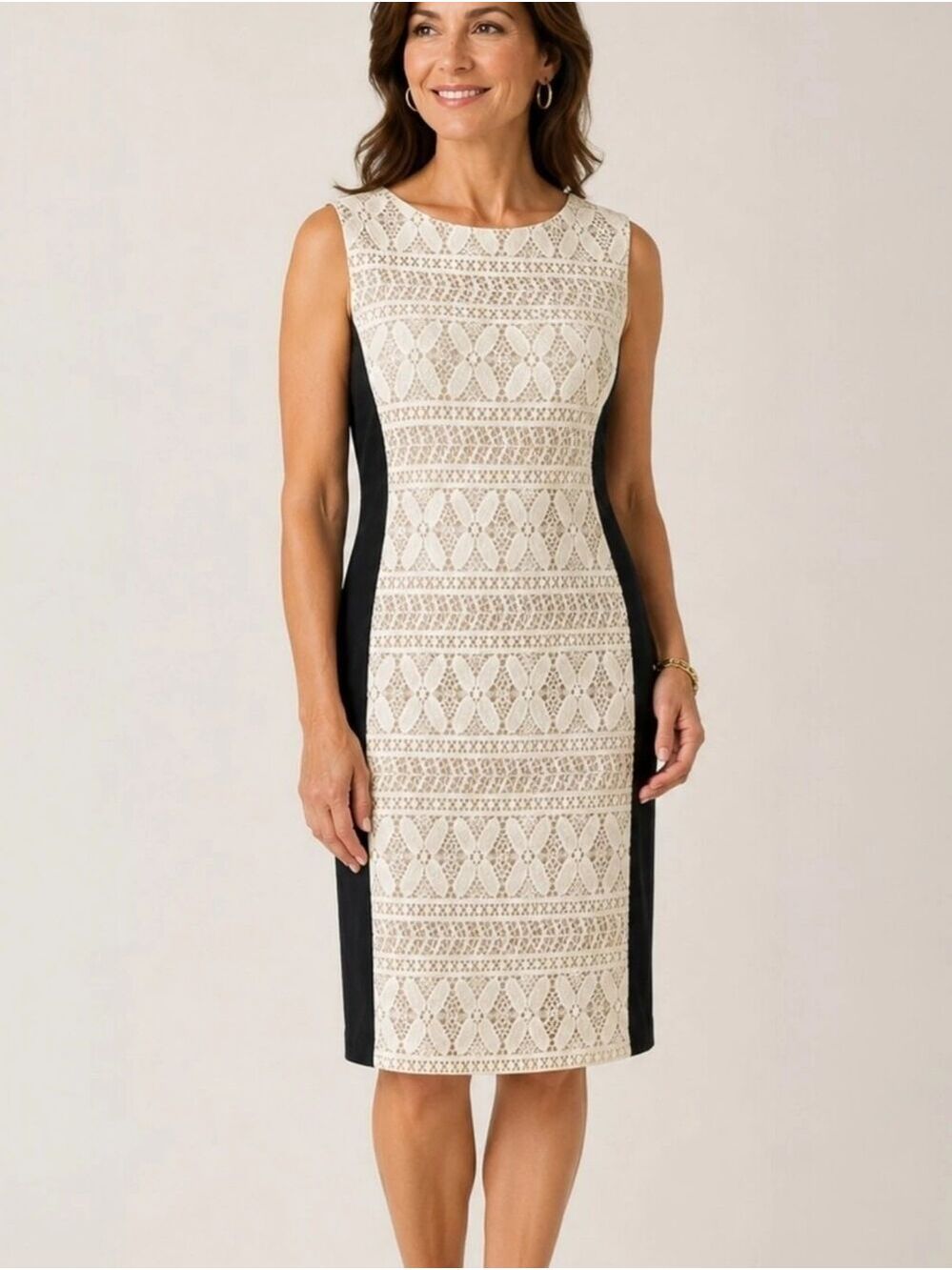 Anne Klein Black & White Crocheted Lace Sheath Dress Size 14